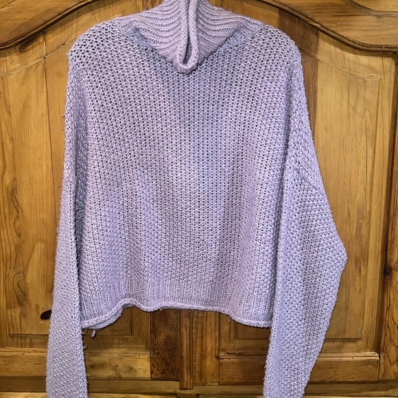 Anthropologie Moth Abella Oversized Chunky Turtleneck Crop Sweater Lavender - Sm - Picture 4 of 8